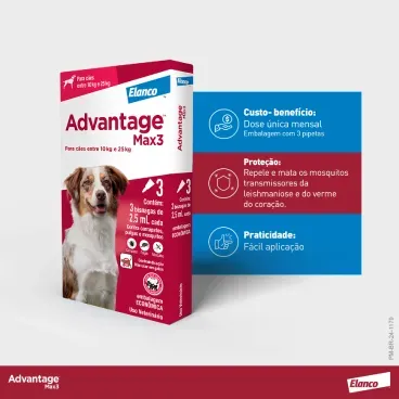 Advantage Max3 - caes de 10 a 25kg - 3 pipetas - Vantagens